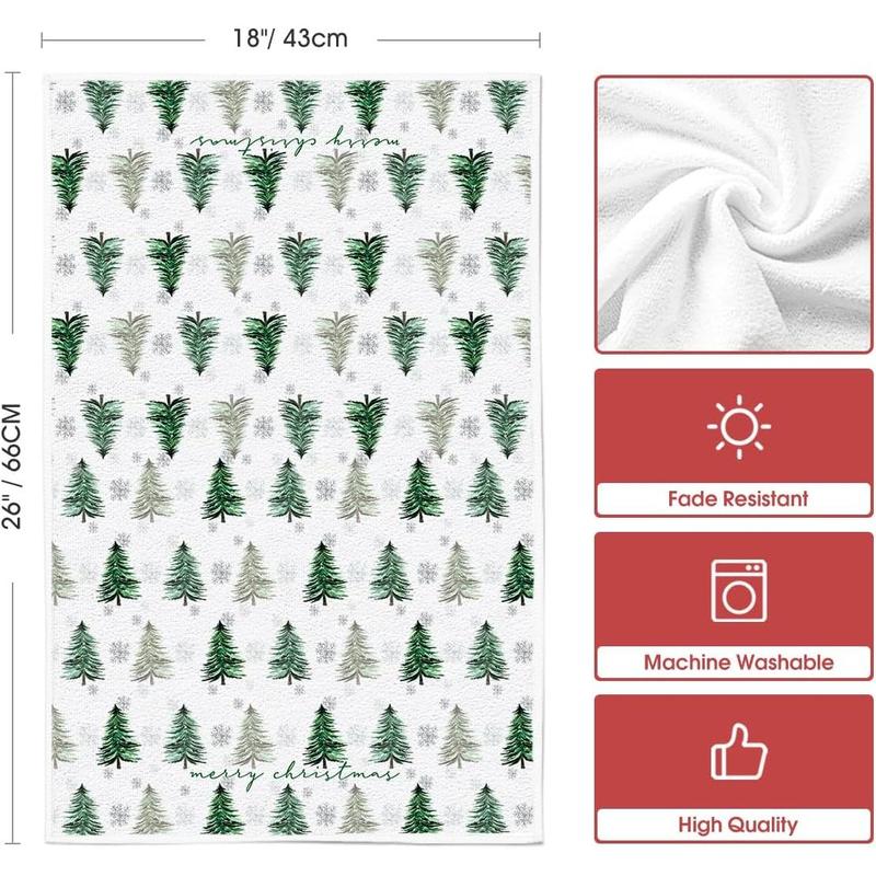 Artoid Mode Xmas Tree Merry Christmas Kitchen Towels Dish Towels, 18x26 Inch Holiday Snowflakes Winter Decoration Hand Towels Set of 2