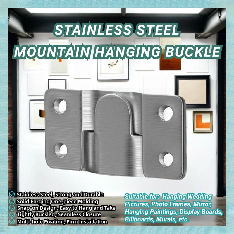 Stainless Steel Mountain Hanging Buckle, Large Flush Mount Picture Frame Hook, Interlocking Heavy Hanging Paintings Hook, Hangable Wall Mount Headboard Without Screws, for Hanging Wedding Pictures, Photo Frames, Mirror, Display Boards, Billboards, Murals