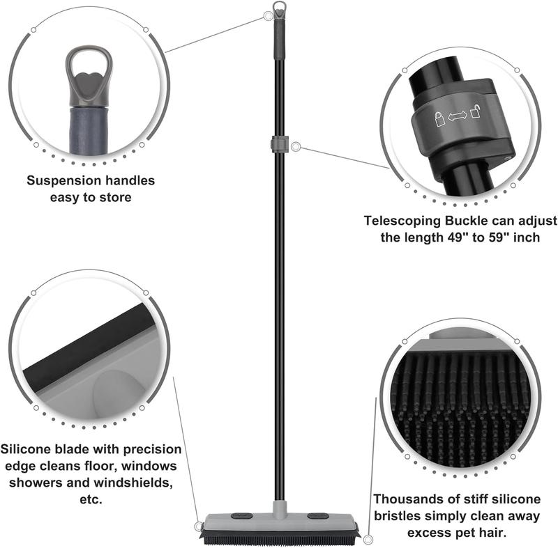 Removal Rubber Broom with Squeegee, Carpet Rake for  with 59