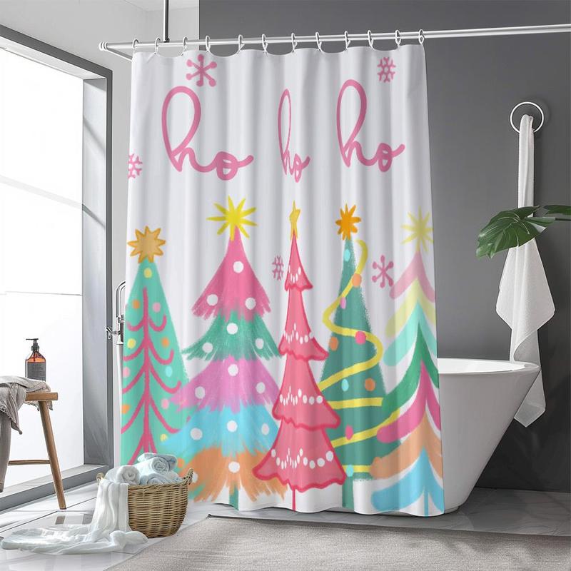 Christmas Tree Pattern Shower Curtain, 1 Count Waterproof Shower Curtain, Machine Washable Bath Curtain with 12 Hooks, Bathroom Accessories