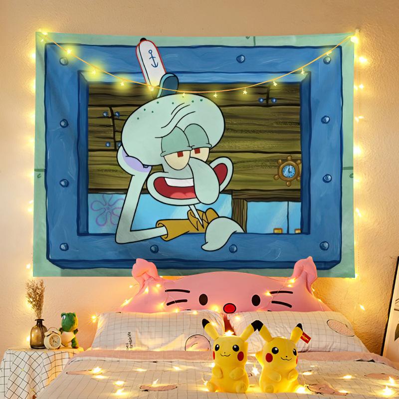 [Buy 3 Free shipping]Getupower Squidward, Patrick and SpongeBob SquarePants Cartoon Tapestry Back to school Dormitory Bedroom Wall Decoration Creative Background Cloth Cute Quirky Tapestry Halloween Gift wall tapestry