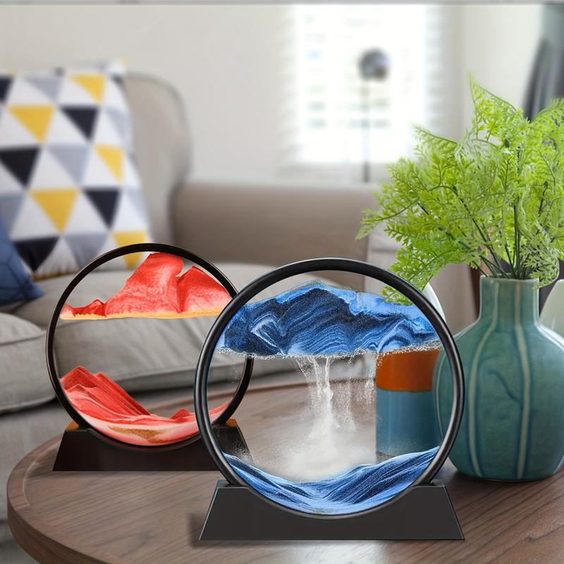 7 Inch Moving Sand Art Picture, Kinetic 3D Moving Sand Hourglass - Mesmerizing Artistic Desktop Decor - Ever-Changing Natural Landscape in a Glass Frame - Ideal for Home & Office, Quicksand Painting Round Glass Sandscapes 3D Deep Sea Sand Art Gift