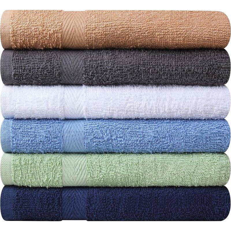 100% Cotton 6 Pack Bath Towel Set, Quick Dry, Super Absorbent, Light Weight, Soft, Multi Colors (27 x 54 Pack of 6)