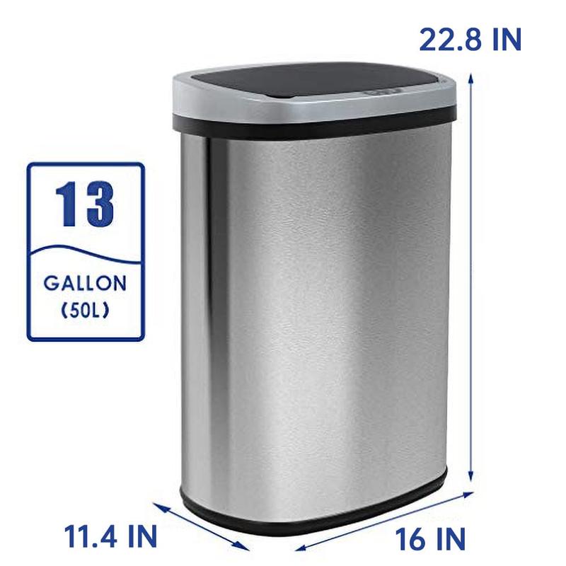 Kitchen Trash Can with Lid, 13 Gallon Automatic Garbage Can for Bathroom Bedroom Home Office 50 Liter Touch Free High-Capacity Brushed Stainles