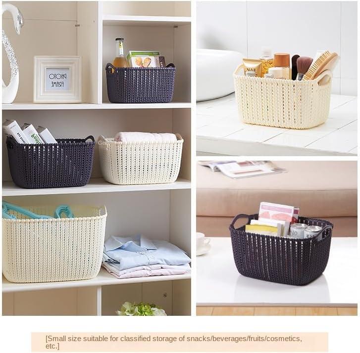 Small plastic storage basket, 4 points color, knitted rectangular storage basket, 8.5 x 1.9 x 3.9 inches - suitable for bathroom, bedroom, living room, storage of various items drawerorganization