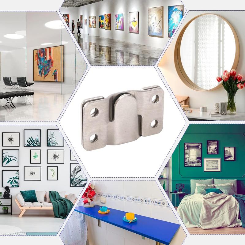 Stainless Steel Mountain Hanging Buckle, Large Flush Mount Picture Frame Hook, Interlocking Heavy Hanging Paintings Hook, Hangable Wall Mount Headboard Without Screws, for Hanging Wedding Pictures, Photo Frames, Mirror, Display Boards, Billboards, Murals