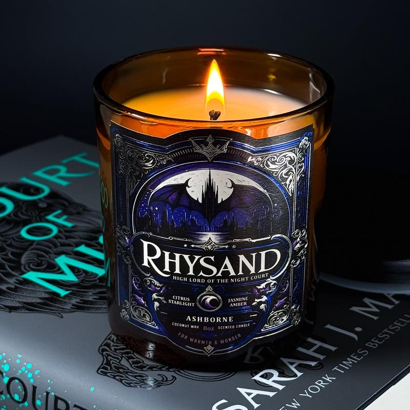 Rhysand - ACOTAR inspired 8oz Scented Candle - Citrus, Jasmine, Sea, Amber, Starlight - Natural Coconut Wax - 35 h Burn Time - Premium Foil Label