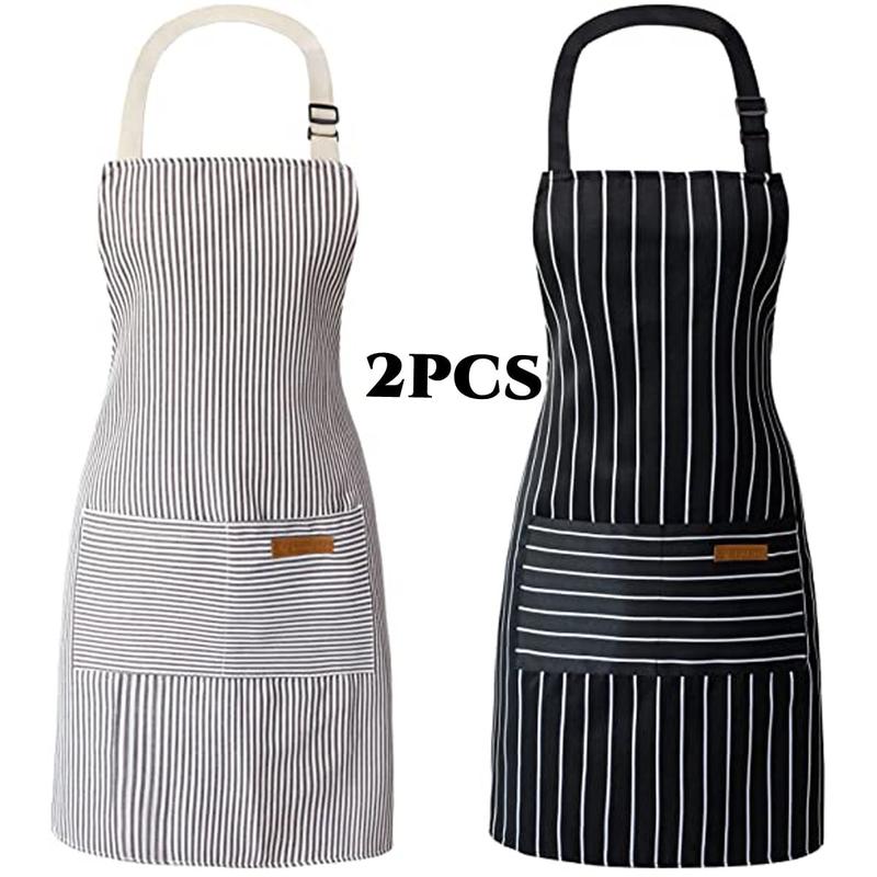 Kitchen Cooking Aprons for Women and Men Adjustable Chef Apron with Pockets 2 PCs