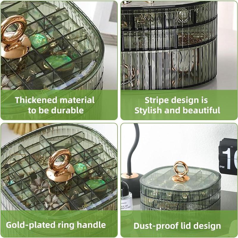 3-Tier Stackable Jewelry Organizer Box, Acrylic Earring Holder Organizer with Lid, Clear Jewelry Tray Organizers and Storage for Rings Necklaces, Decor for Vanity, Women Girls Ideal Gift(Green)