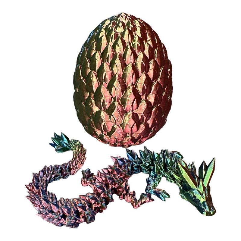 3D Printed Crystal Dragon & Scaled Egg, Gift, Decor, Figurine