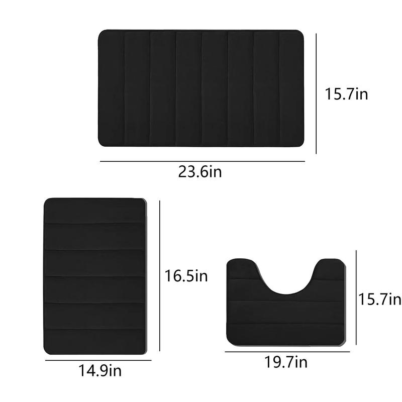 3 Pcs Memory Foam Bath Mat Toilet Mats Bathroom Rugs Soft Comfortable Bathroom Rugs Water Absorption Non Slip Thick Machine Washable Easier To Dry