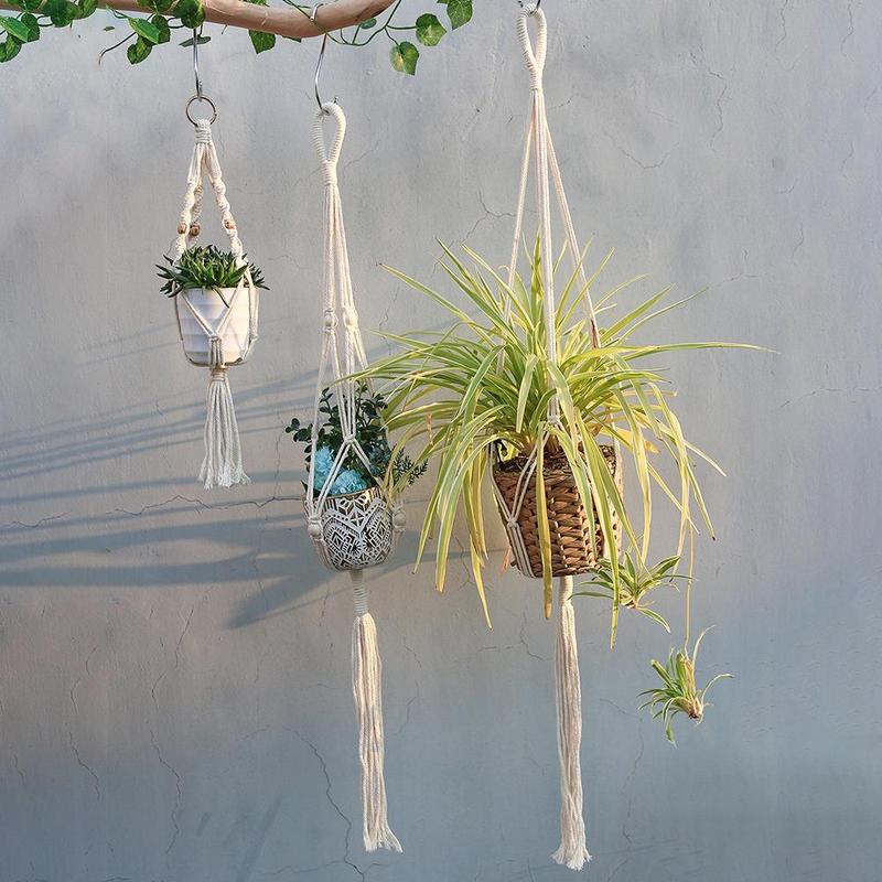 Boho Style Tassel Hanging Decor (1 4 Counts), Woven Tassel Hanging Basket, Boho Rope Braided Plant Pot, Home Decor for Living Room, Bedroom, Garden, Hanging Decor, Home Decor