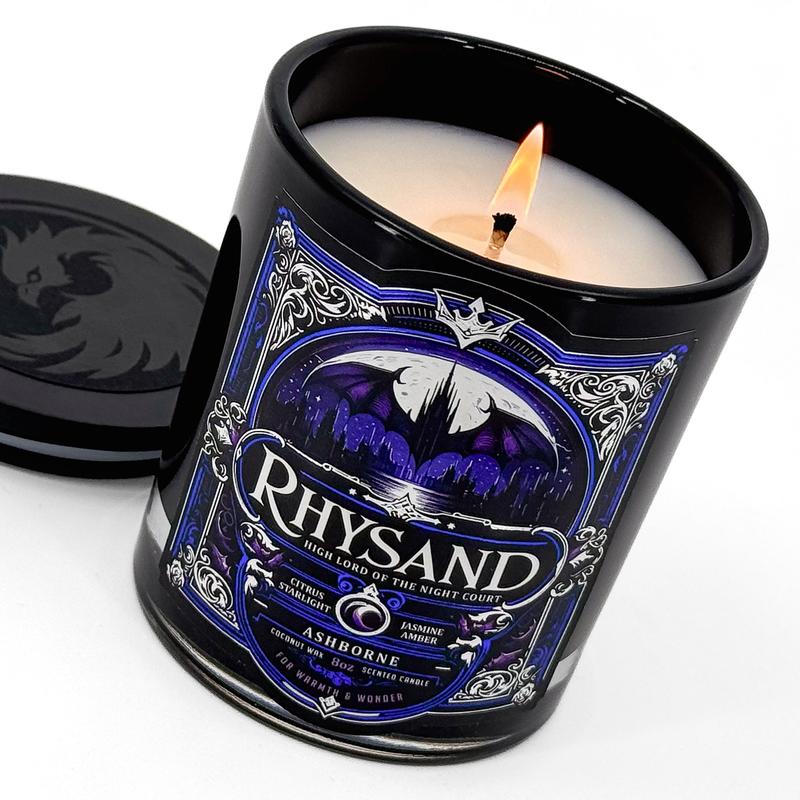 Rhysand - ACOTAR inspired 8oz Scented Candle - Citrus, Jasmine, Sea, Amber, Starlight - Natural Coconut Wax - 35 h Burn Time - Premium Foil Label