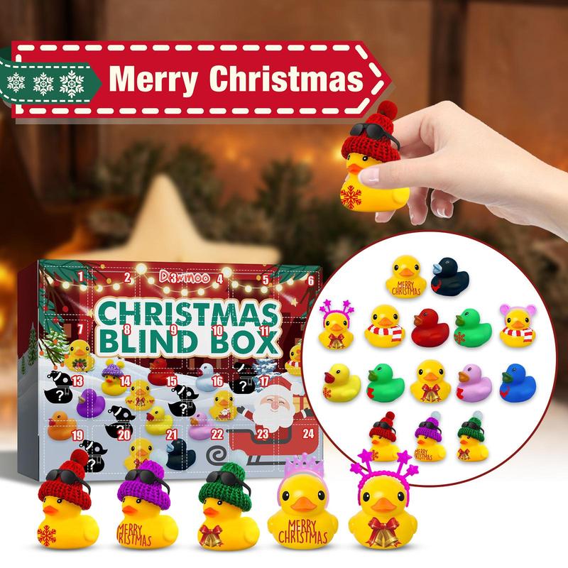 Random Color Christmas Themed Rubber Duck, 1 Count 24 Grids Christmas Duck Blind Box Set, Cute Duck DIY Decorative Blind Box for Christmas Gift