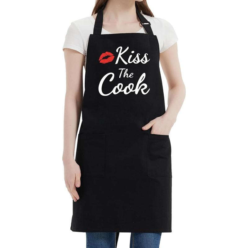 Funny Aprons for Women Men - Kiss the Cook Apron - Funny Chef Cooking BBQ Grill Aprons with 2 Pockets - Birthday Mothers Day Gifts for Mom, Wife - Fathers Day Christmas Gifts for Dad, Husband