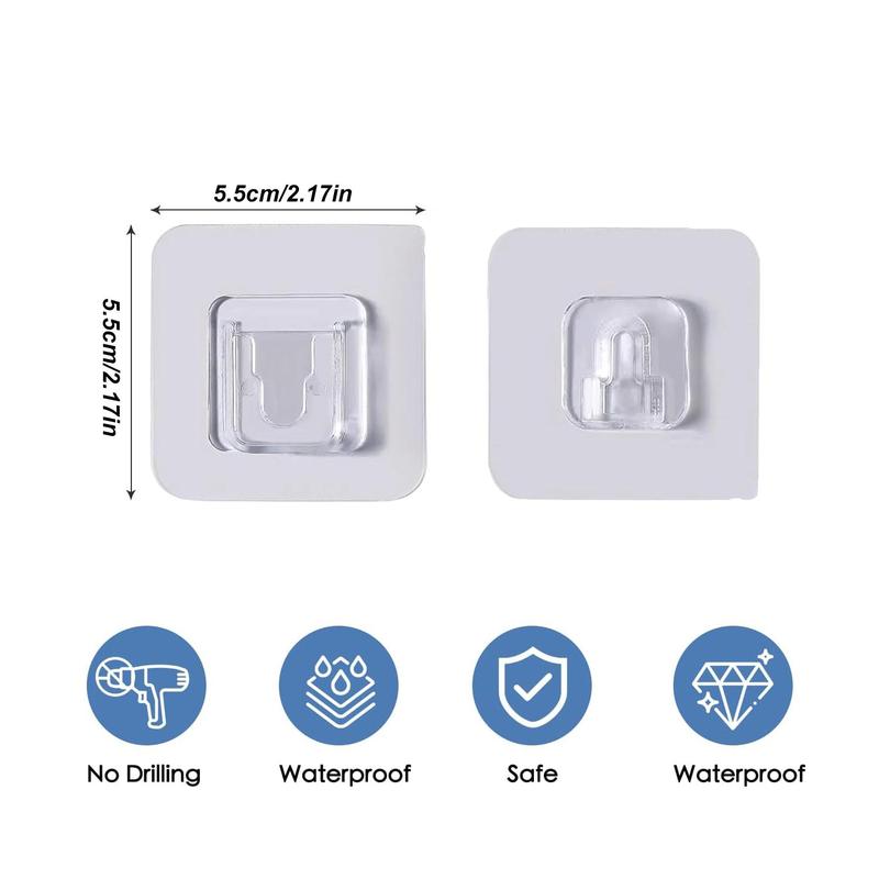 Clear Self Adhesive Wall Hooks, 10 Pairs Punch Free Plug Storage Hook, Home Organizers for Living Room, Bedroom, Bathroom, Kitchen