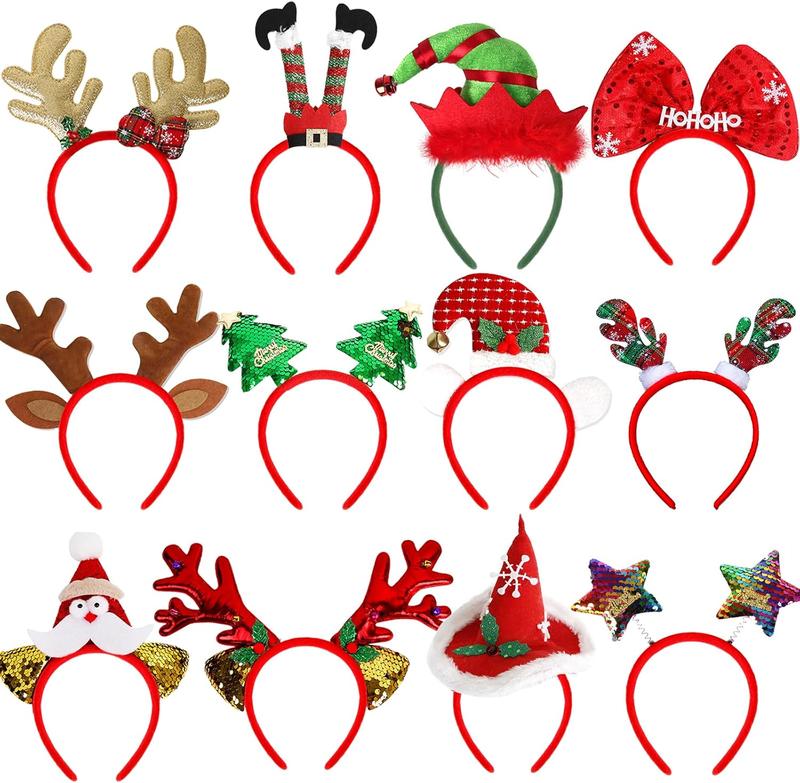 Christmas Headbands,Christmas Head Hats Toppers for Women Kid Adults,Christmas Party Decorations & Holiday Favors (12pcs)