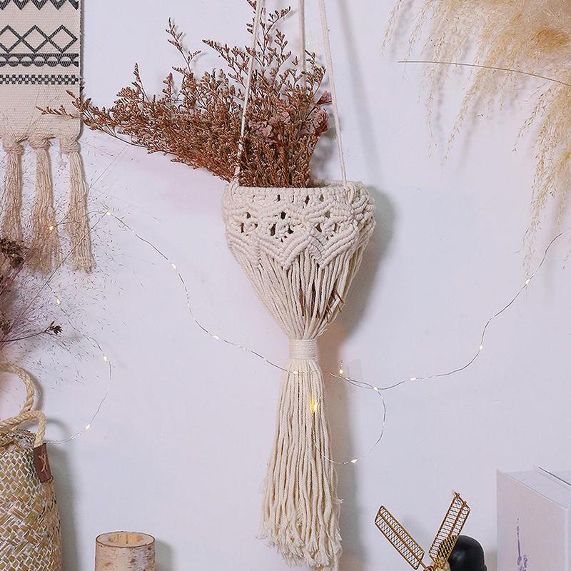 Boho Style Tassel Hanging Decor (1 4 Counts), Woven Tassel Hanging Basket, Boho Rope Braided Plant Pot, Home Decor for Living Room, Bedroom, Garden, Hanging Decor, Home Decor