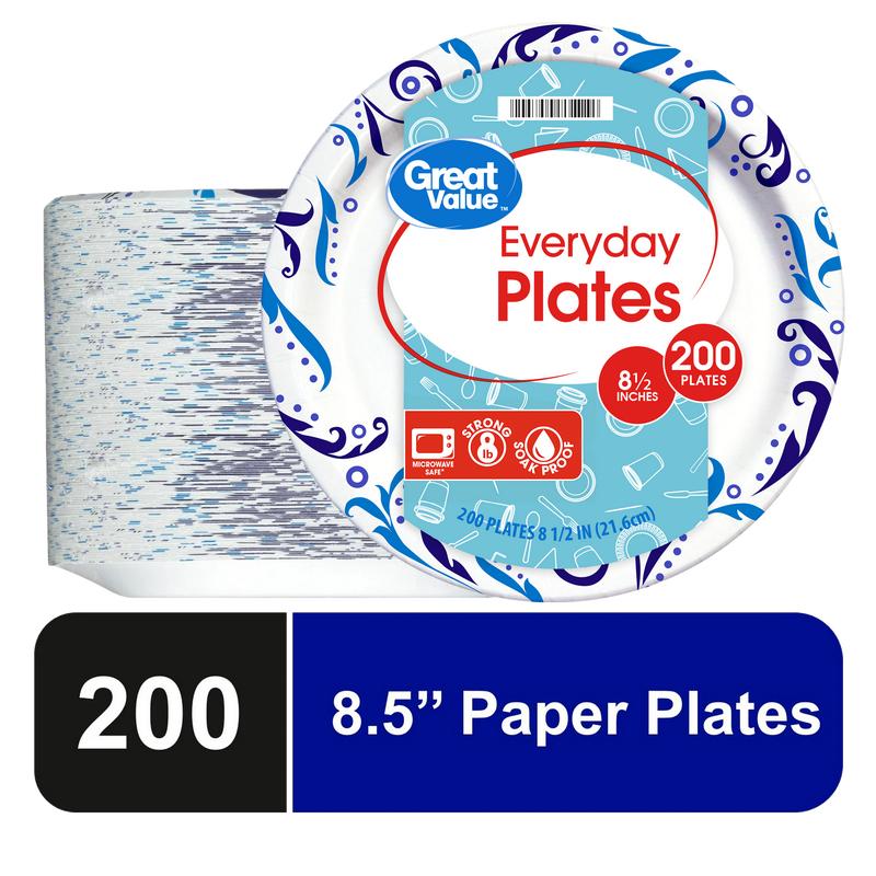 Great Value Everyday Disposable Paper Plates, 8.5