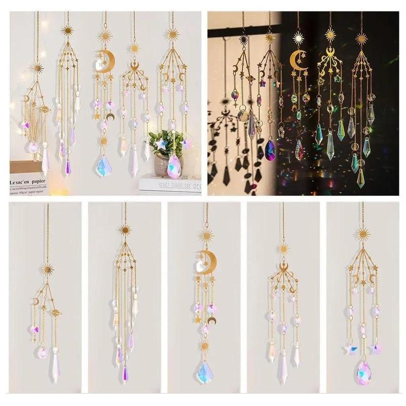 Sun Catcher Hanging Decor, 5 Counts set Artificial Crystal Sun Catcher with Chain, Hanging Decor for Home Garden Party Wedding