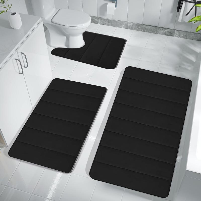 3 Pcs Memory Foam Bath Mat Toilet Mats Bathroom Rugs Soft Comfortable Bathroom Rugs Water Absorption Non Slip Thick Machine Washable Easier To Dry