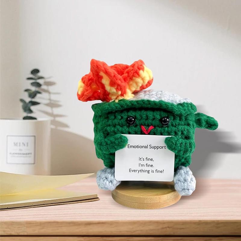 Emotional Support Dumpster- Handmade Crochet Dumpster Fire Doll, Christmas Dumpster Fire Knitting Toy Ornaments with Positive Card, Handmade Emotional Support Crochet Gift Desk Decor,Christmas Stocking Stuffers (Green)