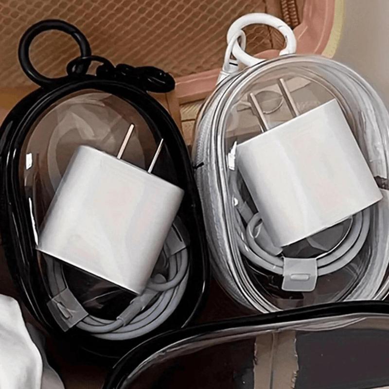 Portable Mini Transparent Zipper Storage Bag, 1 Count Compact Multi-functional Storage Bag, Fashion Headphone & Charger Box with Keychain