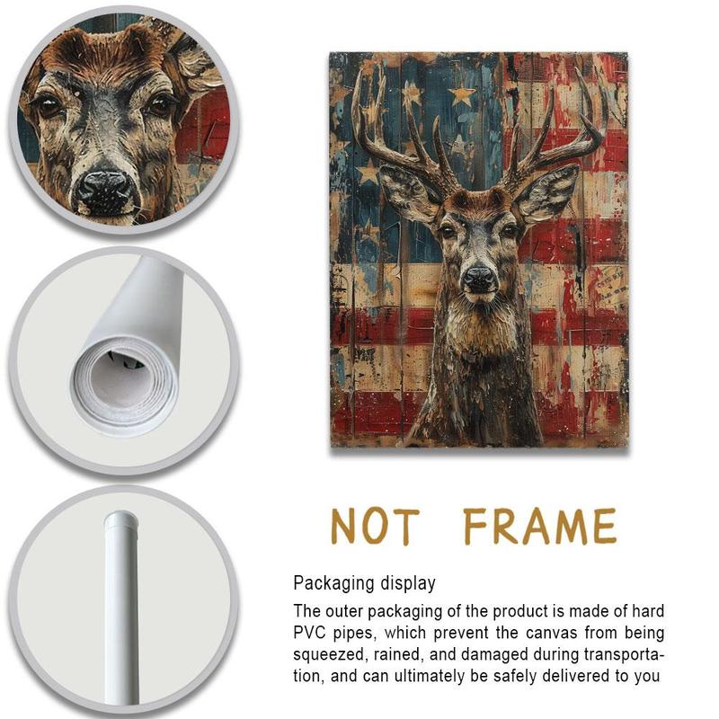 Deer & America Flag Pattern Unframed Painting, 1 Count Modern Wall Art Canvas Printing, Wall Decor for Home Living Room Bedroom Office School