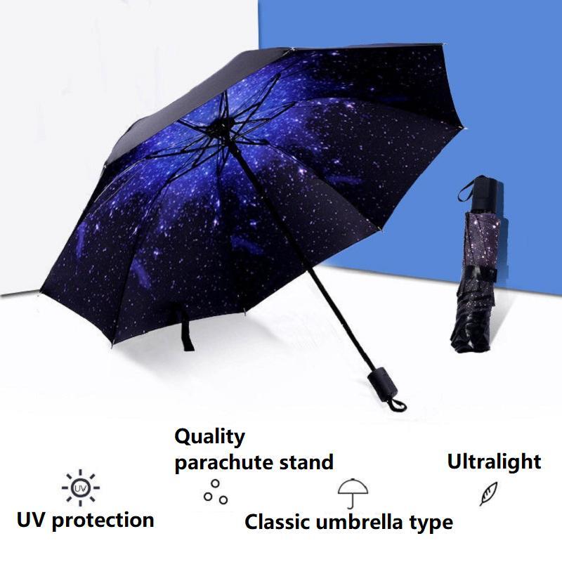 Sky & Starry Pattern Umbrella, 1 Count Portable Dual Purpose Umbrella, Windproof Parasol For Outdoor Activities