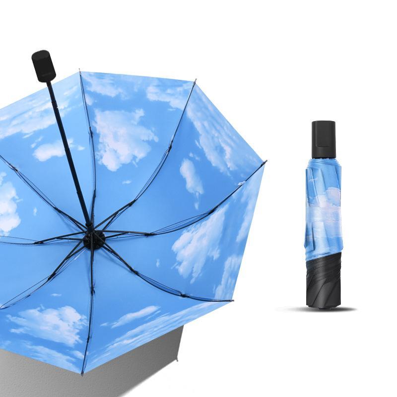 Sky & Starry Pattern Umbrella, 1 Count Portable Dual Purpose Umbrella, Windproof Parasol For Outdoor Activities