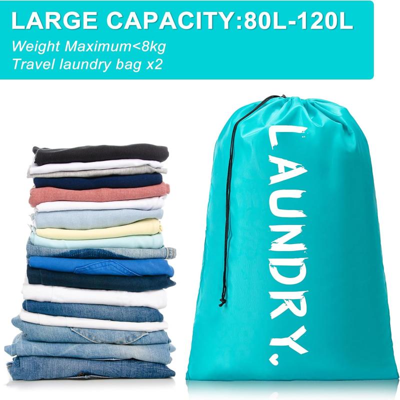 2 Pack XL Travel Laundry Bag, Machine Washable Dirty Clothes Organizer with DrawstringLarge Enough to Hold 4 Loads of Laundry, Easy Fit a Laundry Hamper or Basket Travel Essentials 24