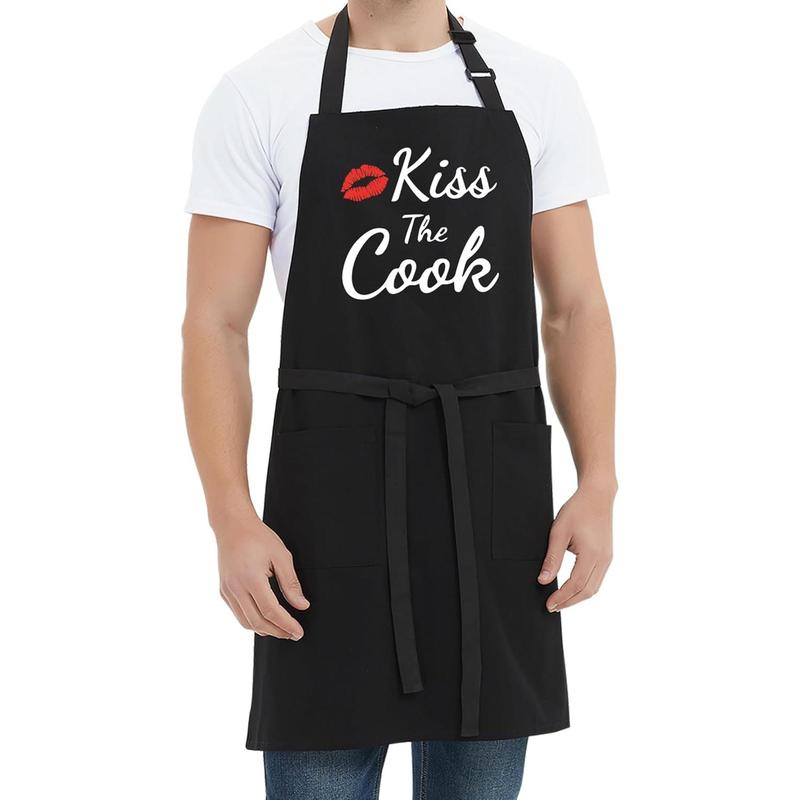 Funny Aprons for Women Men - Kiss the Cook Apron - Funny Chef Cooking BBQ Grill Aprons with 2 Pockets - Birthday Mothers Day Gifts for Mom, Wife - Fathers Day Christmas Gifts for Dad, Husband