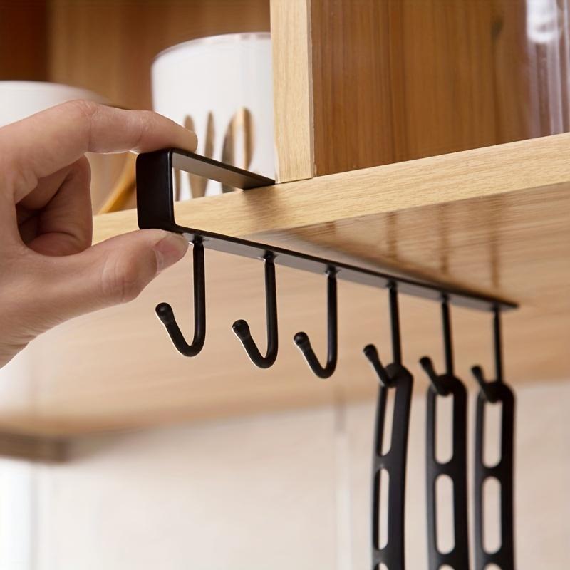 Kitchen Cabinet Hook, 2 Counts Multipurpose Kitchen Organizer with 6 Detachable Hooks, Hanging Storage Rack for Cups & Mugs