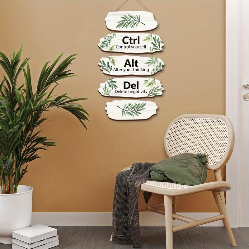 Leaves Pattern Wooden Hanging Sign, 1 Count Keyboard Keys Design Wall Art, Home Decoration for Bedroom Living Room