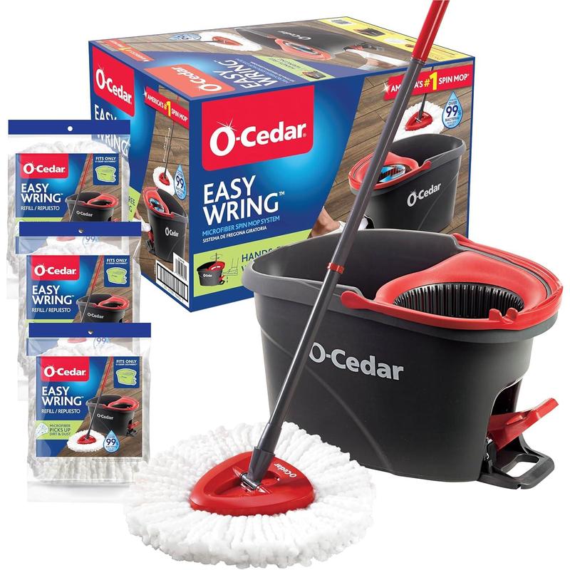 O-Cedar Easywring Microfiber Spin Mop & Bucket Floor Cleaning System with 3 Extra Refills