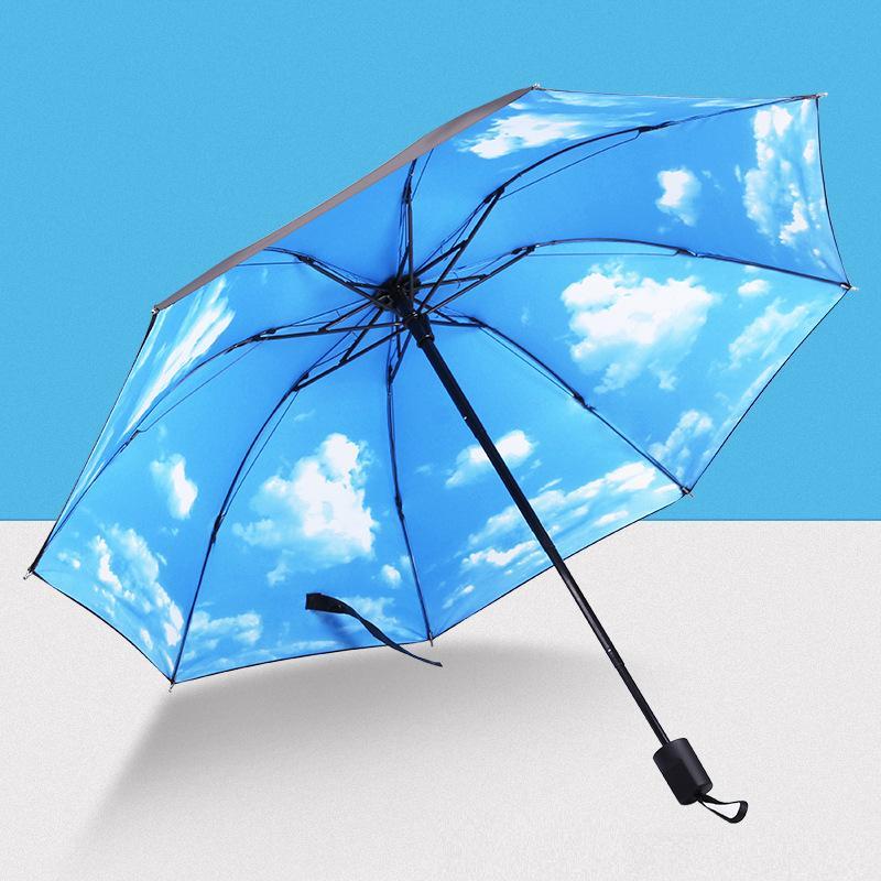 Sky & Starry Pattern Umbrella, 1 Count Portable Dual Purpose Umbrella, Windproof Parasol For Outdoor Activities