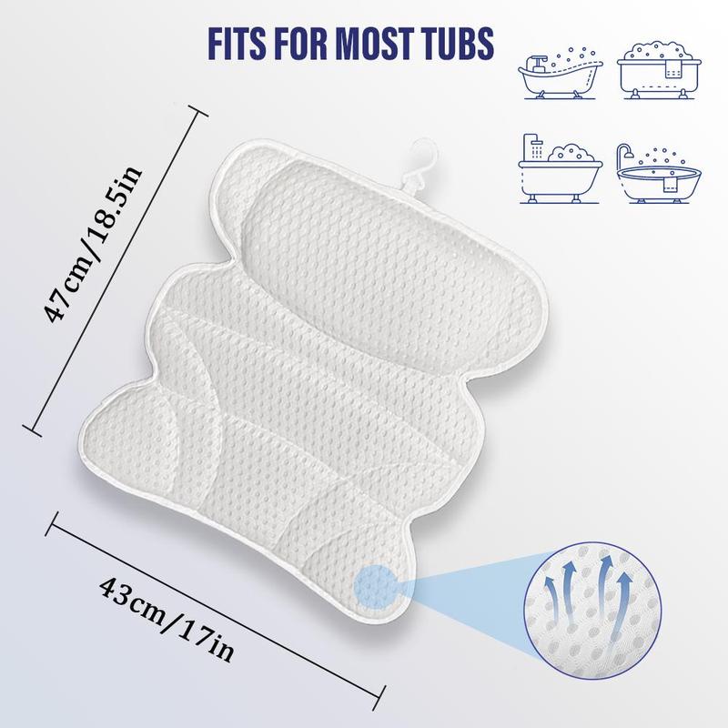 Bath Pillow, Non-slip Bathtub Pillow with Suction Cup, Soft Comfortable Bath Pillow for Neck & Back Support, Bathroom Accessories