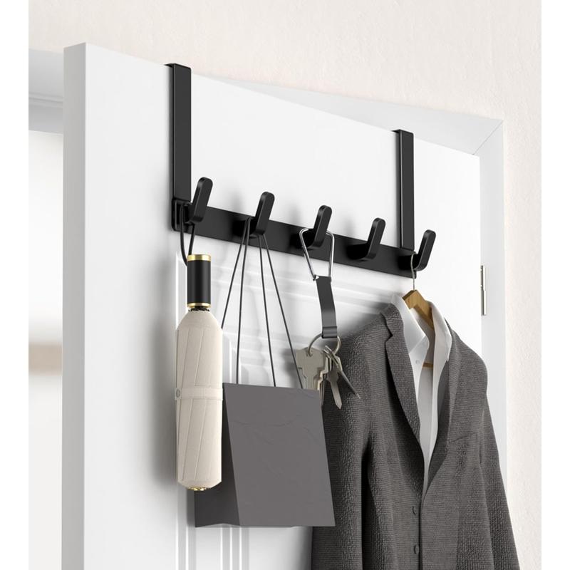 Over The Door Hooks, No Assembly Required Door Hanger Hook, Sturdy Over The Door Coat Rack,for Hanging Clothes, Towels, Hats, Matte Black