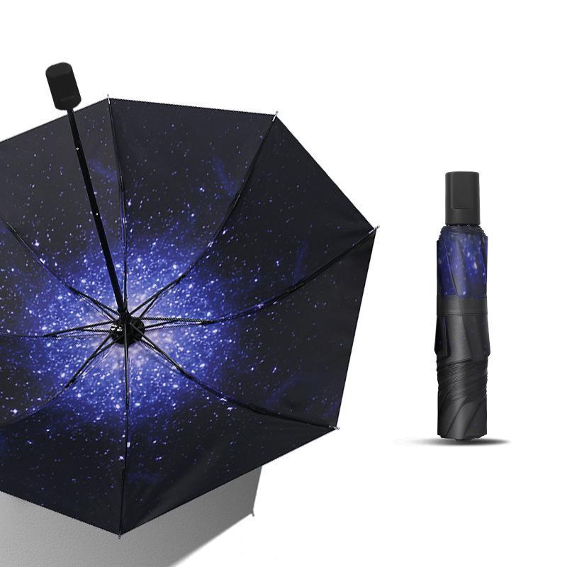 Sky & Starry Pattern Umbrella, 1 Count Portable Dual Purpose Umbrella, Windproof Parasol For Outdoor Activities