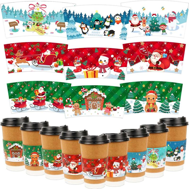 54 count Christmas Coffee Cup Sleeves, Funny Disposable Cup Paper Jacket Coffee Cup Sleeves for 12oz and 16oz Cups Christmas Party Supplies Hot Drinks Chocolate  Cold Beverage8 Designs