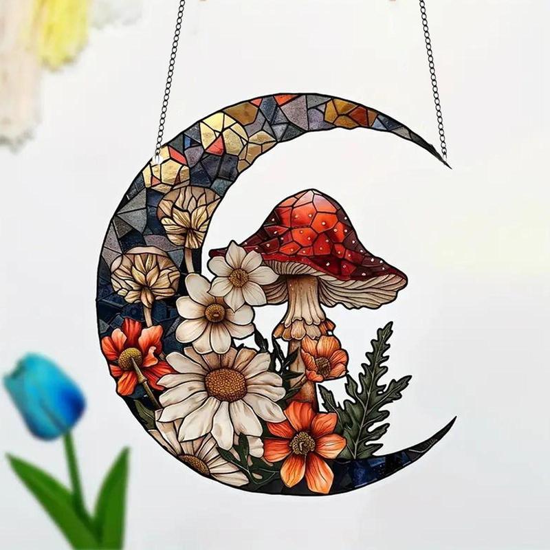 Christmas Mushroom & Flower Pattern Hanging Decor, 1 Count Colorful Acrylic Hanging Ornament,  Decoration Items Hanging Decor for Home Garden Party Decor