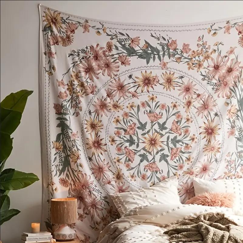 Flower Pattern Tapestry for Room Decor, Boho Style Wall Hanging Tapestry, Wall Art Decor for Home Living Room Bedroom, Home Decor, Back to School Essentials