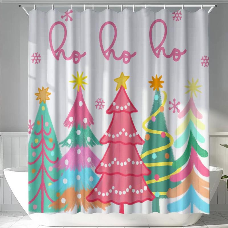 Christmas Tree Pattern Shower Curtain, 1 Count Waterproof Shower Curtain, Machine Washable Bath Curtain with 12 Hooks, Bathroom Accessories