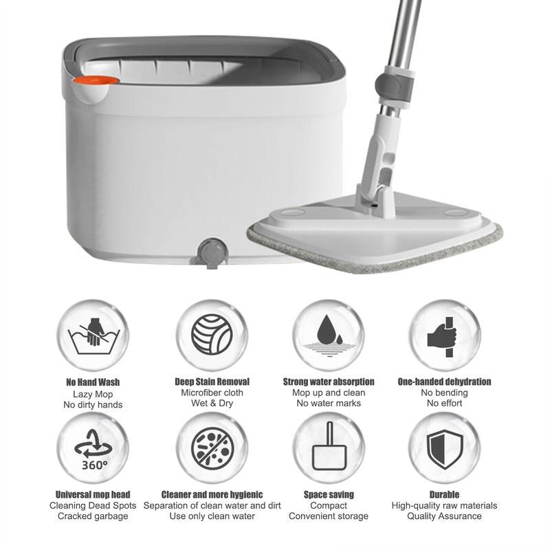 Spin Mop and Bucket System, Includes Spin Mop, Dual Compartment Mop Bucket and Thick Washable Microfiber Mop Pads,Mother's Day gifts