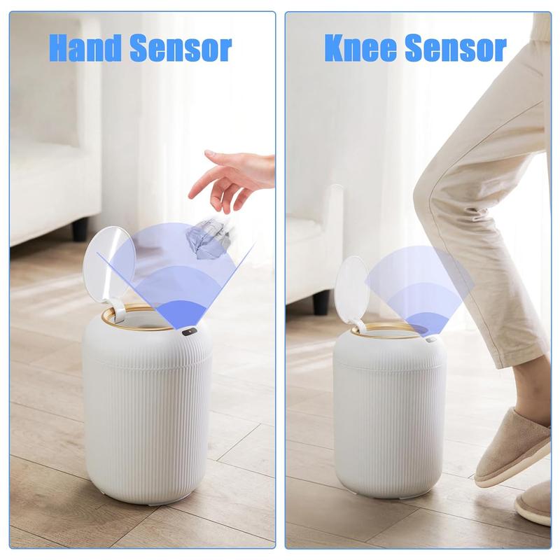 Automatic Motion Sensor Bathroom Trash Can with Lid, 3 Gallon   11 L Touchless Trash Bin,  Plastic Garbage Can, Intelligent Trash Can for Bedroom, Bathroom, Kitchen, Office, White