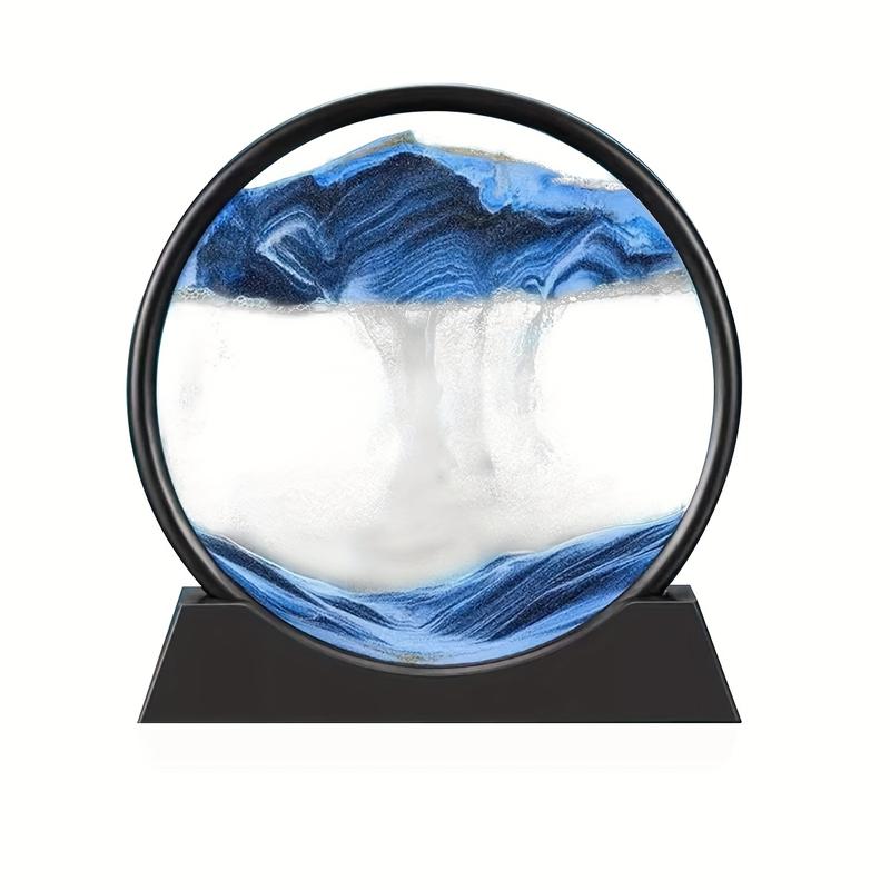 7 Inch Moving Sand Art Picture, Kinetic 3D Moving Sand Hourglass - Mesmerizing Artistic Desktop Decor - Ever-Changing Natural Landscape in a Glass Frame - Ideal for Home & Office, Quicksand Painting Round Glass Sandscapes 3D Deep Sea Sand Art Gift