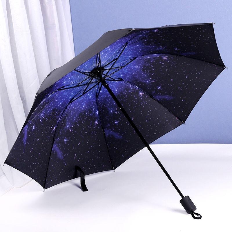 Sky & Starry Pattern Umbrella, 1 Count Portable Dual Purpose Umbrella, Windproof Parasol For Outdoor Activities