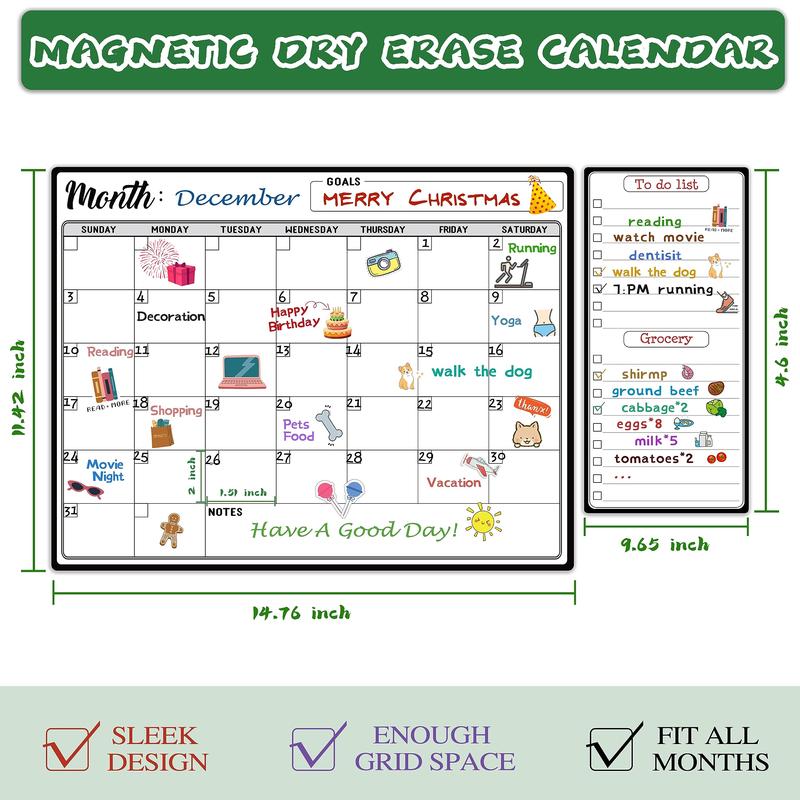 Magnetic Dry Erase Refrigerator Calendar with Markers - 15