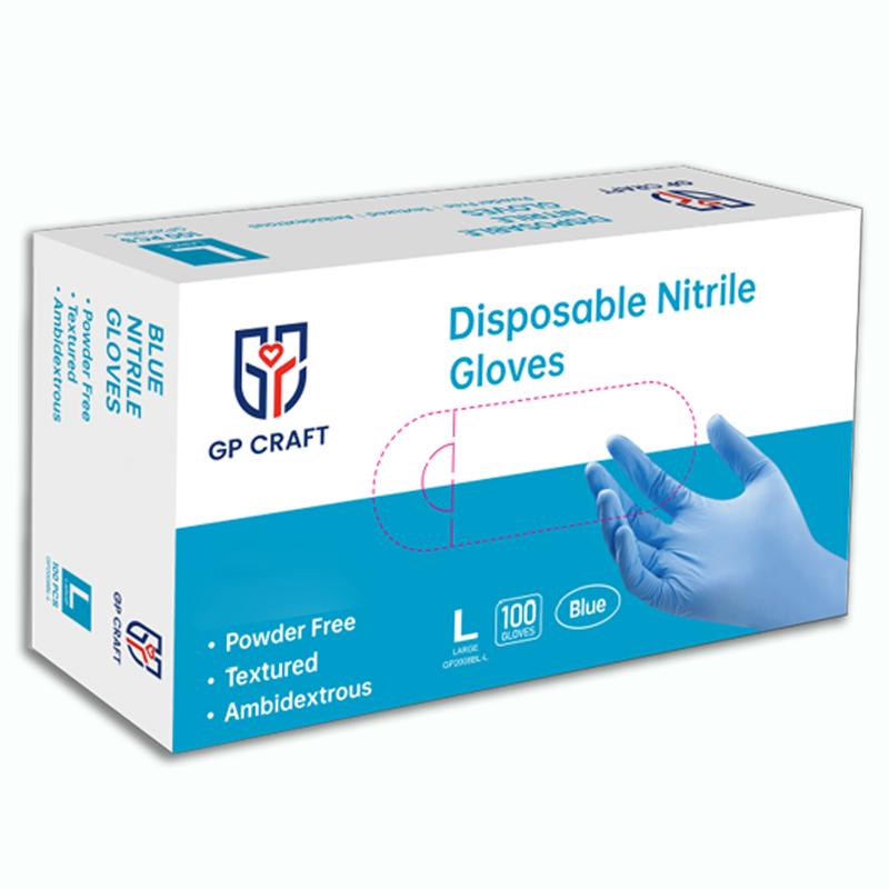 GP Craft Blue Nitrile standard disposable gloves, 4mil , powder - and latex-free good elasticity, wear resistant, clean and waterproof