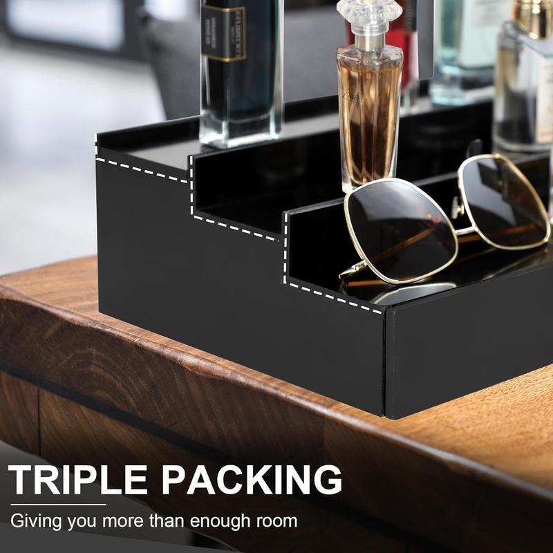 3 Tier Cologne Organizer for Men, Wooden Perfume Organizer with Drawer and Hidden Compartment, Cologne Stand for Display and Storing Colognes and Accessories, as Nice Gift for Men